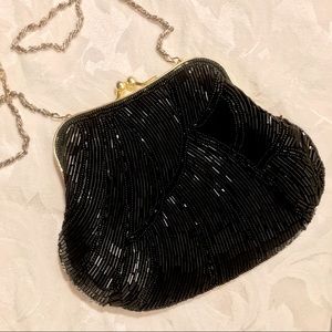 La Regale Vintage Black Beaded Evening Bag